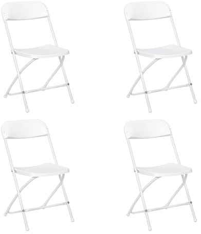 EGGREE 4er-Set Garten-Esszimmerstühle Weiß, 150 kg Tragkraft, Wetterfest 4 Klappstühle mit Kunststoffsitzfläche und Metallgestell, Klappbare Terrassenstühle für Balkon, Garten