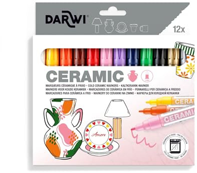 Darwi DA0340012K01C - Set mit 12 Kaltkeramik-Markern à 6ml, feine konische Spitze 2mm, farbig sortiert, 1 Set