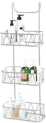 Blue Canyon - 3 Tier Over Shower Screen Caddy - White Colour - Plastic Coated Durable Steel - No Rust - Hanging Bathroom Organiser - Storage Rack for Bathroom, Toilet - BA0493