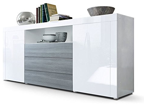 Vladon Sideboard Santiago, Made in Germany, Weiß Hochglanz/Avola-Anthrazit - Moderne Kommode für Ihr Wohnbereich - (BxHxT) 167 x 72 x 35 cm