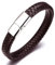HALUKAKAH ● Solo ● Homme Bracelet en Cuir Véritable de Main Marron Fermoir Magnétique en Titan Acier Argent 8.46(21.5cm) avec Le Boîte-Cadeau