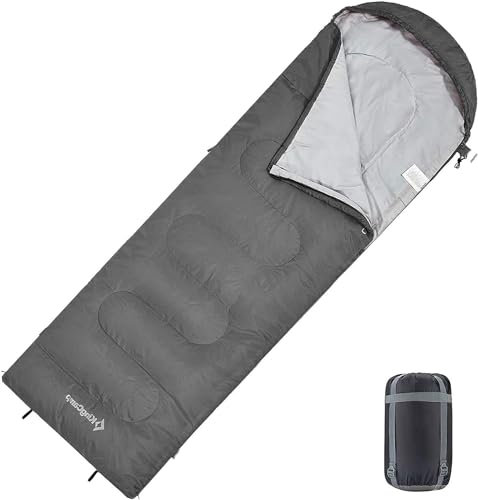 KingCamp Kinderschlafsack Deckenschlafsäcke Leichtgewicht Warm Outdoor für Kinder 3-4 Jahreszeiten für Camping Wandern mit Tragetasche, (Grau L Zip, 165x70cm)