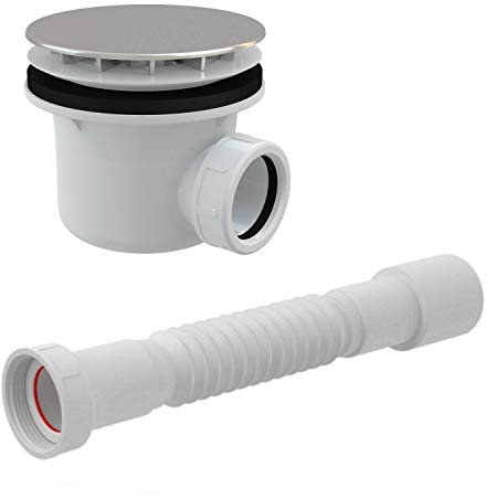 AlcaPlast A49CR Ablaufgarnitur Duschablauf inkl. Flex Bogen | ø 90mm Abfluss | Abdeckung verchromt