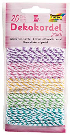 folia 12211 - Dekokordel Pastell, 5 farbig sortiert, je 5 m - Schnüre zum verzieren von Bastelarbeiten, Handarbeiten und kleinen Geschenken