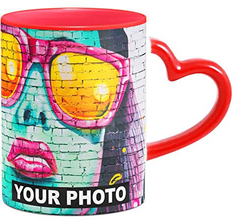 Tazza Personalizzata con Foto & Testo, la Tua Foto su Tutta la Superficie Tazza Personalizzata Ceramica Tazza con Manico a Forma di Cuore Rosso [117]