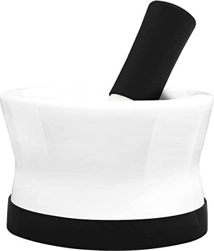 Cooler Kitchen Mortier et Pilon en Silicone et Porcelaine EZ-Grip avec Base en Silicone détachable antidérapante - Nouveau Design pour Guacamole - Va au Lave-Vaisselle