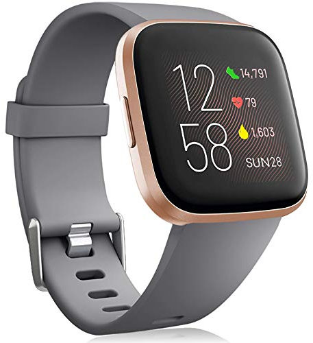 Oielai für Fitbit Versa 2 Armband/Fitbit Versa Armband, Silikon Sport Klassisch Ersatzarmband Armbänder Kompatibel mit Fitbit Versa Lite/Fitbit Versa 2/Fitbit Versa für Frauen Männer, Klein Grau