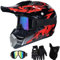 AMITD Motorradhelm Motocross Helm Kinder Rot Schwarz, Full Face Off-Road Motorrad Cross Helme mit Visier Brille Maske Handschuhe, Motorbike ATV MTB Freien Sport Motorcycle Helmet Set , Red , M