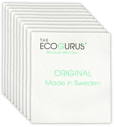 The EcoGurus Swedish Dishcloths for Kitchen, Highly Absorbent Natural Swedish Dish Towels, Cellulose Sponge Cloth - White