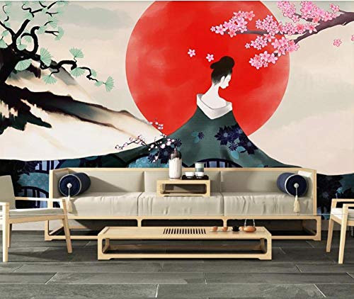 ZXCHEE Papier Peint Panoramique Vue De Dos De Femme Fleur De Cerisier Style Japonais 430x310cm Papier Peint Intissé 3D Tapisserie Poster Decoration Murale Chambre Salon