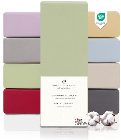 DarBene Spannbettlaken 90x200 Premium, Jersey 100% gekämmte Premium Baumwolle, atmungsaktiv, superweiches Bettlaken bis 30 cm Matratzenhöhe, Oeko-TEX, Apfelgrün
