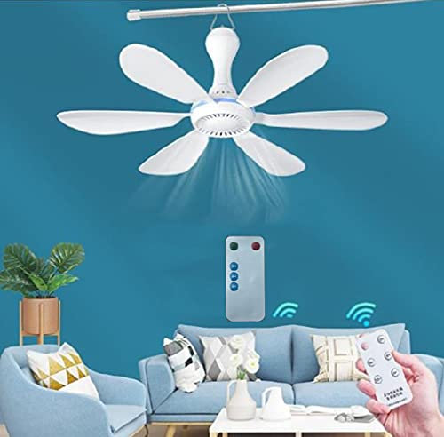 BWGHBH Ventilador de techo silencioso de 6 palas alimentado por USB con sincronización de control remoto Cama de 4 velocidades y ventilador de techo de camping (con control remoto)