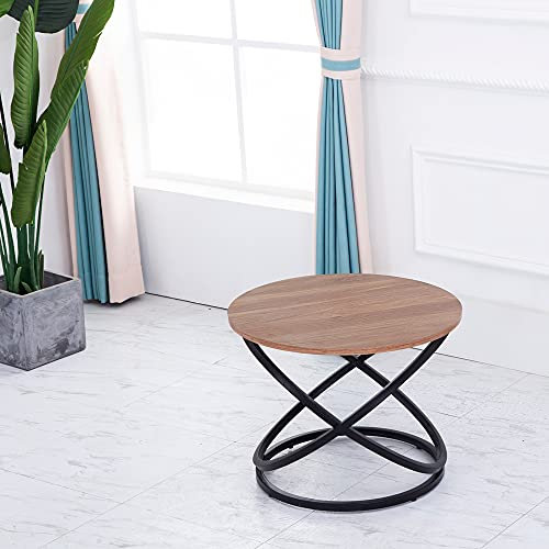 PUCHIKA Beistelltisch, Beistelltisch rund, Couchtisch aus Holz und Metall, Sofatisch für Wohnzimmer, Modernes Design, braun und schwarz 60x60x46cm