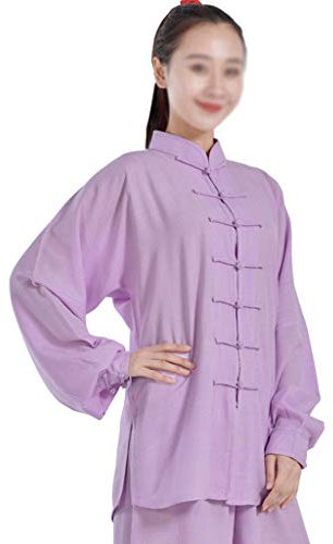 ZHOUXIAO Unisex Womens Kung Fu Tai Chi Uniform Kampfkunst Wear Zen Meditation Kleidung Kampfkunst Anzug Kung Fu Morgenübungen Kleidung Kleidung Langarm Jacke Hemd Hosen purple-2XL