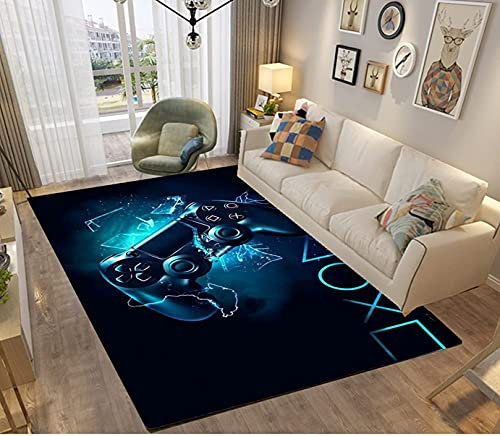 Gamer 3D ControllerMuster Kinder Jugendliche Jungen Teppich Schlafzimmer Dekoration Kinderzimmer Wohnzimmer Krabbelmatte Modern Graffiti Spielkonsole Flanell Kinderteppiche (Blau, 160x200 cm)