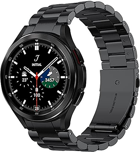 NotoCity Correa Compatible con Samsung Galaxy Watch 4 Classic 46mm Pulsera de Repuesto, No Gap Sólido de Acero Inoxidable Correa de Reloj para (2021) Galaxy Watch4 46mm Smartwatch, Negro