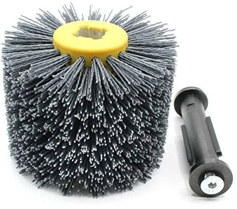 Nylonbürste Körnung 80 + Aufnahmedorn Spanndorn M14 Walzenbürste Bürstenwalze Satinierwalze 120 x 100 x 19 mm Schleifwalze Satiniermaschine Schleifrolle