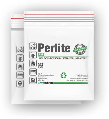 Grow Chem Perlite for Plants 10L (2x5L Resealable Bags) Medium Grade (2-5mm) Perlite Potting Mix- Quality Growing Medium for Root Growth - Indoor & Outdoor