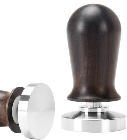 DIBTSA Kaffee Tamper, Espresso-Stampfer, 58 mm, mit Holzgriff und federbelastetem 304 Edelstahl, flacher Boden