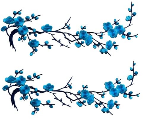 CHENGZI Pflaumenblüten-Stickerei-Flicken Applikation Stoff Aufkleber Handwerk Nähen Reparatur Dekoration, 2 Stück (blau)