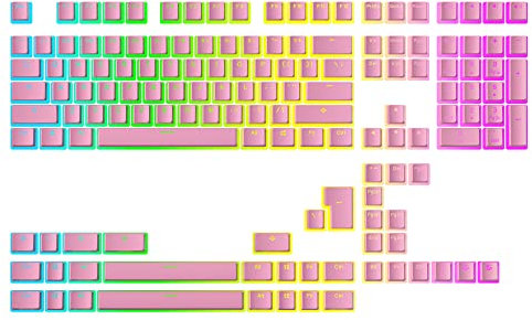 Ranked Pudding v2 PBT-Tastenkappen | 145 Double Shot Transluzent ANSI US- und ISO-Layout | OEM-Profil für mechanische RGB-Gaming-Tastatur (Rosa)