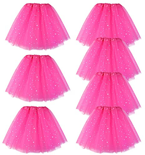baotongle Lot de 7 mini jupes en tulle - Pour carnaval, anniversaire, Halloween, fête - Rose et rouge