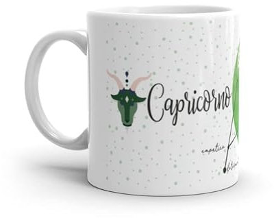 Paolo Chiari Zodiaco - Tazza in Ceramica Bianca con Segno Zodiacale e Costellazione (Multicolore, 300 ml, Capricorno)