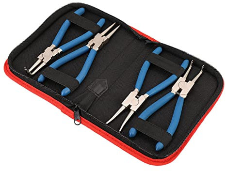 4 Stück Sprengringzangen-Satz, 175mm Sprengringzange Rutschhemmend Sicherungsringzange mit Abrutschhemmenden Griffen Blau Gebogen/Gerade Seegeringzange in Aufbewahrungstasche Innen/Außen