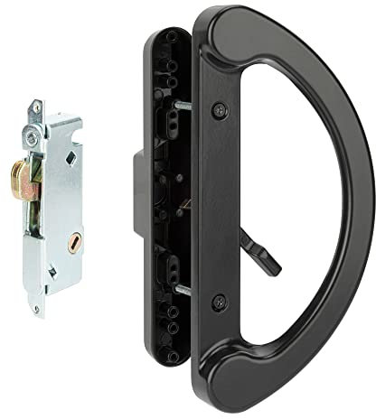 SANKINS Sliding Patio Door Handle Pull Set with Mortise Lock, Full Replacement Black Diecast Non-Keyed Gate Handle Set for Sliding Glass Door, Fits 3-15/16” Hole Spacing