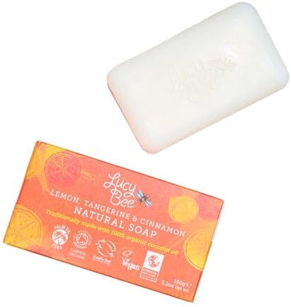 Lucy Bee Lemon, Tangerine & Cinnamon Soap Bar 150g, Palm Oil Free, Certified Organic, Fair Trade, Vegan, Cruelty Free, with 100% Natural Ingredients.