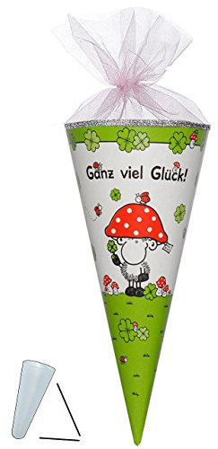 alles-meine.de GmbH Schultüte - Schaf Sheepworld - 85 cm - 6 eckig - mit Tüllabschluß - mit/ohne Kunststoff Spitze - Zuckertüte - Tiere Schafe Ganz viel Glück - Glücksbring..
