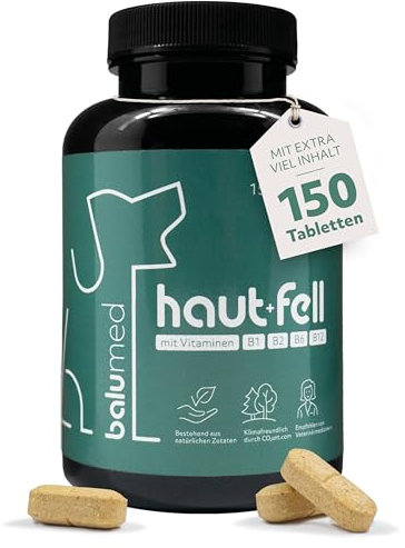 balumed® Haut+Fell – 150 Tabletten für Hunde – Unterstützung bei Dermatose, Haarausfall & Fellstoffwechsel – mit Bierhefe, MSM, Grünlippmuschel, Goldhirse, Vitamin D, B2 & Zink – 1500 mg pro Tablette