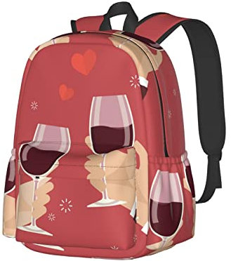FJAUOQ Schmetterlings-Gänseblümchen-Rucksäcke für Mädchen und Jungen, hohe Kapazität, Schultaschen, Kindergarten, Büchertaschen, Rucksack für die Schule, Valentinstag Toasten Weingläser Hochzeit, One