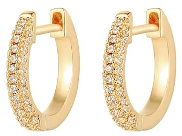 Jenosy Ohrringe Damen Gold Mit Weiß Zirkonia - Zarte Creolen, Modische Leichte Knorpel Huggie, Hypoallergene 18K Vergoldet Modeschmuck für Frauen und Mädchen