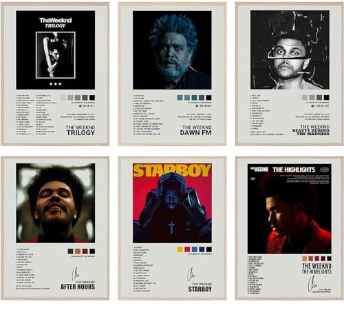 BDSHUNBF Poster Set mit 6 Album Cover The Weeknd, Leinwand Wandkunst, ästhetische Leinwand, Poster Vintage für Teenager Raumdekoration Schlafzimmer ungerahmt 20 x 25 cm