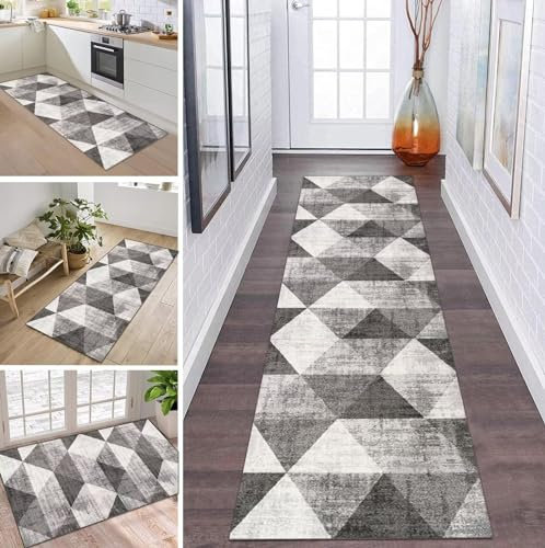 ZDYHMrj Teppich Läufer Flur Küche rutschfest waschbar Teppichläufer Lang 100X250CM Grau Schwarz Korridor Teppichmatten Kücheteppich Schlafzimmer Wohnzimmer Flurmatten Breit 40-120cm