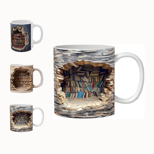 mzvoo Tasse De Bibliothèque 3D Note, 3D Bookshelf Mug, Tasse D’étagère De Livre De Bibliothèque, Tasses À Café en Céramique, Tasses De Livres À Effet 3D, Tasse De Livre pour Les Amateurs De Livres