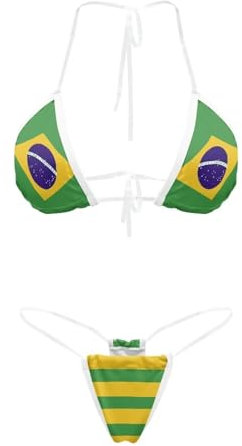 Spowatriy Women's Two Piece Thong Bikini Transparent Straps Triangle Bathing Suit Sexy Brazilian Swimsuit Bikini Set, Brazilian Flag, Large