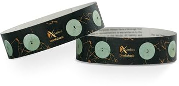 Xantus Drinkcheck Armband - Schwarz - 4 Testfelder (2 Stück) - Dein Schutz vor KO Tropfen + Teste Dein Getränk + sicher feiern