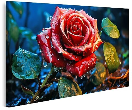 islandburner Tableau sur toile Rose rouge avec gouttes Images murales Poster