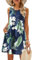BDTECAOR Damen Sommerkleid Knielang Blumen T-Shirt Kleider Wellenmuster Lässiges Strandkleid Tropisches Blatt L