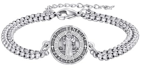 YFN Heiliger Benedikt Armband Sterling Silber Religiöser Beschützer Armband St Benedict Schmuck Saint Benedict Geschenk für Damen Herren