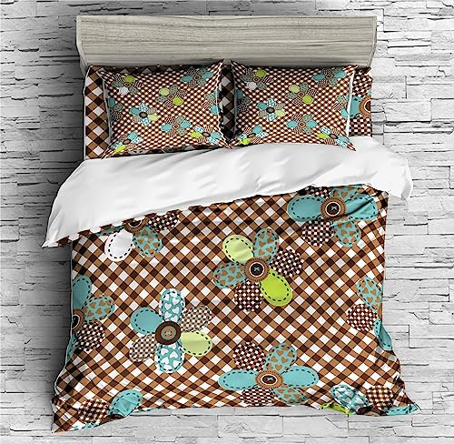 Boasorte Bettbezug Set Rustikal Nostalgischer Aufnäher Design | Bettwäsche Set Shabby Chic Timeworn Patch | Mit Bettdecke+2 Kissenbezüge(3PCS) Oder Laken (4PCS) (D,King-4PCS)