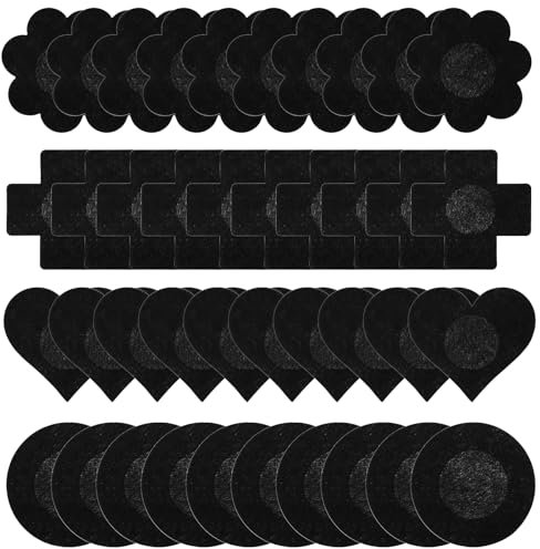 JIEYAO 40 Pièces Cache-Tétons Jetables, Noir Protège-tétons Invisibles 4 Styles Jetables Cache Tétons Coeur Fleur Ronde Croix autoadhésif Nipple Cover Autocollants Respirants Mamelons pour Femmes