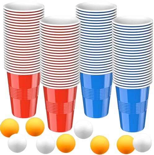 LISOPO Ensemble de gobelets à bière-Pong, Jeux à Boire, 50 gobelets à bière-Pong (500 ML) avec 12 balles de Tennis de Table, gobelets en Plastique pour Jeux de société et Festivals