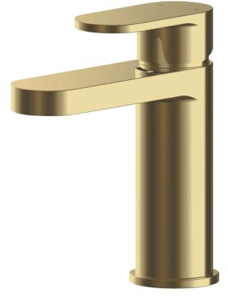 Balterley Bathroom Sink Taps, Mono Basin Mixer Tap with Push Button Waste, Single Lever Temperature Control Bathroom Tap, Round Body, Flat Rounded Tip Spout Taps - 52 x 147 x 160mm (Brushed Brass)
