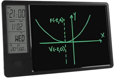 Digital Desktop Calendar with Notepad, Electronic Calendar with Pen and Time Day Temperature Humidity Display, 9.5inch Erasable LCD Writing Board Calendar for Home Office (Black)