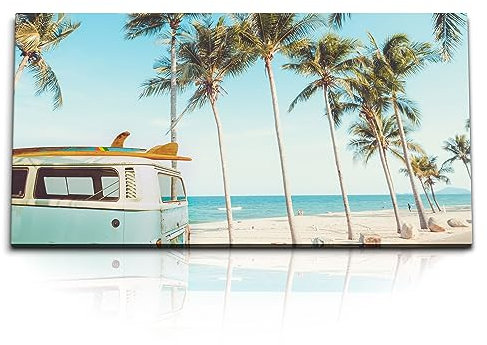 Paul Sinus Wandbild auf Leinwand 120x60cm – Entspannter Surfer-Vibe am Strand im Vintage-Stil
