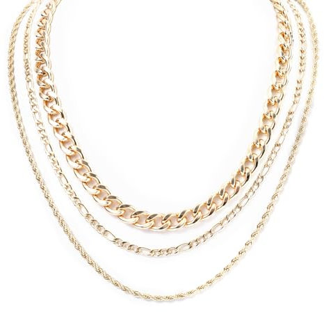 Mikovivi 3pcs Chunky Gold Necklaces, Twist Rope Necklace Three Layer Hip Hop Necklace Punk Cuban Link Chain Necklace Statement Necklace for Women Men Cosplay Rapper Pirate Costume Jewelry Accessories