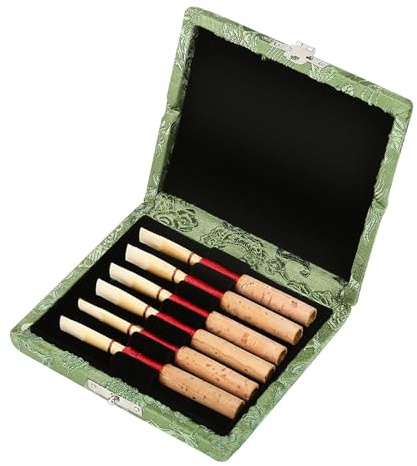 Copertura in Tessuto di Seta di Legno Scatola di Immagazzinaggio Porta Ance Custodia per Ance Oboe Ance Slot Fori Traspiranti Compatto Leggero Decorazione Squisita (Verde)